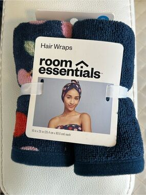 Room Essentials Navy Floral Terry Hair Wraps